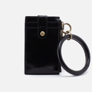 HOBO Ring Credit Card Wristlet Wallet in Polished Black Leather
